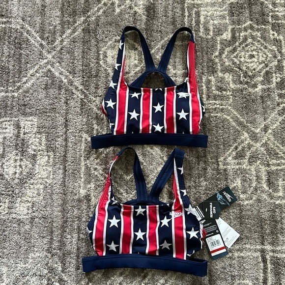 NWT Speedo Endurance Lite Red White Blue Swim Top 2 Pack - Picture 1 of 3